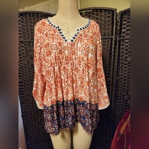 Vintage America Red and Blue Floral Blouse